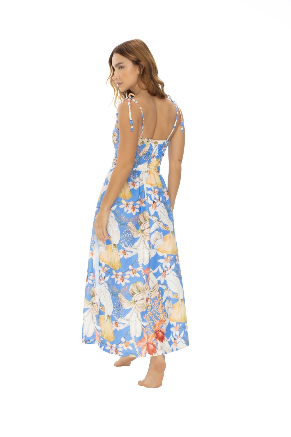 VESTIDO LARGO CON CARGADERAS Y FRENTE CON CORTES